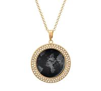 Custom Black World Map Picture Necklace Personalized Circle Chain Pendant Gold/Silver Photo Dog Tag Keepsake Necklaces Hip Hop Memorial Jewelry Gifts for Men Women, One size, Titanium Steel