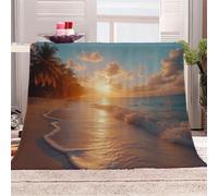 custom blanket 150x200 cm Coastline Sunset Coconut Trees fluffy dog blanket Soft Cozy Polyester Throw for Sofa Bed Camping Office Car, Lightweight Fleece, Pet Suitable EM2130-3239