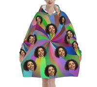 HAOANGZHE Custom Blanket Hoodie with Pocket, Custom Wearable Blanket Hoodie, for Women and Teenagers - Cosy Flannel Poncho Sherpa Hood, Customised Your Own Photo Text Face