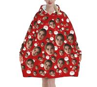 Custom Blanket Hoodie with Pocket Personalised Wearable Blanket fluffy giant oversized hoodie Women Customised Your Face Photo for Adults teenage Girl Santa Claus snoodie blanket christmas gifts