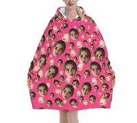 Custom Blanket Hoodie with Pocket Personalised Wearable Blanket fluffy long oversized hoodie Women Customised Your Face Photo for Adults teenage Girl Santa Claus snoodie blanket christmas gifts
