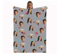 Custom Blanket with Face Picture, Customized Fleece Photo Blankets, Personalized Throw Blanket Gift for Dad, Mom, Kids, Dogs, Friends or Lover Birthday Christmas Valentines Day