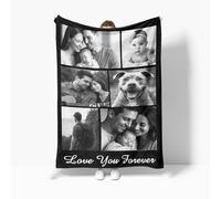 Custom Blanket with Photos & Text - Personalized Flannel Throw Blanket - Ultra Soft & Cozy, Personalized Gift for Family, Friends & Pets (6 Photos)