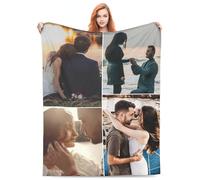 Custom Blankets with Printed 4 Photos Text, Made Your Blanket with Pictures, Design Your Own Flannel Throw Blanket, Personalised Gifts for Couples Boyfriends Girlfriends Wedding Birthday Christmas