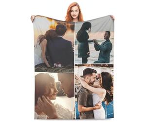 Custom Blankets with Printed 4 Photos Text, Made Your Blanket with Pictures, Design Your Own Flannel Throw Blanket, Personalised Gifts for Couples Boyfriends Girlfriends Wedding Birthday Christmas