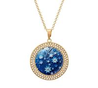 Custom Blue Mini Flower Swirl Picture Necklace Personalized Circle Chain Pendant Gold/Silver Photo Dog Tag Keepsake Necklaces Hip Hop Memorial Jewelry Gifts for Men Women, One size, Titanium Steel