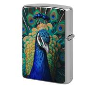 Custom Blue Peacock Lighter Case Personalized Metal Lighter Cover Holder Reusable Shockproof Protective Lighters Without Insert Gift for Men Women Dad Husband