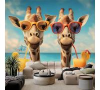 Custom Blue Wall Murals, Non-Woven Realistic Fantasy Animals Giraffes Mural Wallpaper - Large Photo Wallpaper for Living Room Bedroom Kitchen Hallway Office Kids, W 450 x H 315 cm