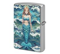 Custom Blue Waves Squama Mermaid Scale Lighter Case Personalized Metal Lighter Cover Holder Reusable Shockproof Protective Lighters Without Insert Gift for Men Women Dad Husband