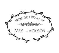 Custom Book Stamp, from The Library of Stamp, Personalized Teacher Name Stamp, Leaf Frame Design, pre Inked Stamp, self Inking Rubber Stamp