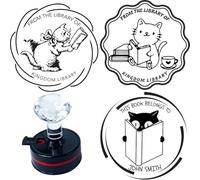 Custom Book Stamp, Personalized from The Library of Stamp, Cat Reading Book Round Self Inking This Book Belongs to, Customized Address Name Stamps Lovers Library Owners Gift