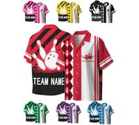 Custom Bowling Shirts for Men Women Personalised Team Name Retro V-Neck Short Sleeve Button-Up Shirts Vintage Contrast Design for Bowling Teams/50s Theme Parties-Style5 Red