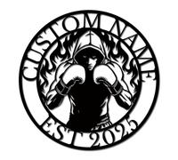 Custom Boxing Metal Name Sign - Personalized Wall Art with Gloves for Boxing Gym, Training Room & Club Decor, Metal Monogram Sign for Boxers (Style-1)