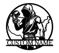 Custom Boxing Metal Name Sign - Personalized Wall Art with Gloves for Boxing Gym, Training Room & Club Decor, Metal Monogram Sign for Boxers (Style-3)