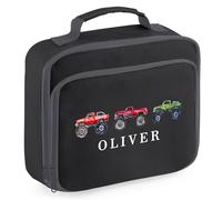 Custom Boys Lunch Box Monster Truck Off Road Design for Kids Infant Toddlers Back to School Nursery Gift, 24cm x 20cm x 8cm, Black