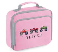 Custom Boys Lunch Box Monster Truck Off Road Design for Kids Infant Toddlers Back to School Nursery Gift, 24cm x 20cm x 8cm, Light Pink