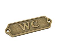 Custom Brass Plaque Solid Brass Room Nameplate, Rustic Engraved Cabin Plaque with Pre-Drilled Holes for Easy Mounting, Durable Bathroom & Room Label (5 INCH, WC)