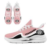 Custom Breathable Mesh Sports Shoes for Teams & Companies - Personalized with Name/Logo, Unisex Tennis Sneakers for Running, Walking & Gym Pink White