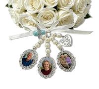 Custom Bridal Bouquet Photo Charm - Vintage Style Wedding Memorial Pendant - Personalized Picture Jewelry For Wedding Day - Photo Keepsake With Satin Ribbon