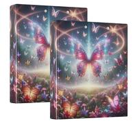 Custom Bright Colorful Butterfly 3 Ring Binders 1.5 Inch Hold 200 Sheets Folders Notebook Print Round Ring Playbill Binder, 12.4x10.63x2.36inch, 1 Pack