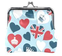 Custom British Hearts Blue Women's Cute Coin Purse Leather Colorful Kiss Lock Change Holder Card Pouch, British Hearts Blue, OneSize