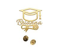 Custom Brooch Pin, Personalised Badge with Stainless Steel - Name Number, Fashionable Nameplate Button, Engraved Year for Women - Gift, for Graduation Birthday Christmas (Gold)