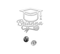 Custom Brooch Pin, Personalised Badge with Stainless Steel - Name Number, Fashionable Nameplate Button, Engraved Year for Women - Gift, for Graduation Birthday Christmas (Silver)