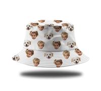 Custom Bucket Hat with Face Photos, Unisex Personalized Hawaiian Floral Pattern Bucket Hat, Summer Outdoor Custom Bucket Hats (UK, Alpha, One Size, Style 25)