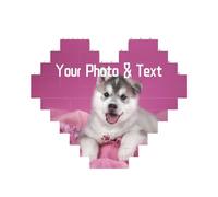 Custom Building Brick Add Your Photo Text Personalised Picture Puzzle Frame Customised Building Block Logo Name Portrait Photograph for Birthday Valentine’s Day, Double Sided Print, Heart Shape
