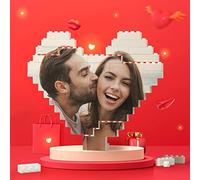 Custom Building Brick Personalised Photo Block Puzzle Heart Shaped Picture Customised Fathers Day Funny Gifts for Dad, Valentine's Day Anniversary Birthday Gift for Men Women Couples