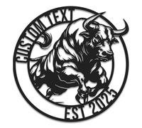Custom Bull Metal Wall Art, Personalized Rodeo Sign, Western Home Decor, Large Metal Bull Sign, Unique Cowboy Gift for Dad, Ranch or Man Cave Decor (Style-5)