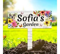 Custom Butterfly Metal Sign Garden Art with Stake,Personalized Flowers Gardener Name Signs Outside Yard Decor,Customized Gardening Gifts for Birthday,Floral Welcome Plaque Decorate for Patio Lawn Farm