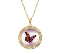 Custom Butterfly Picture Necklace Personalized Circle Chain Pendant Gold/Silver Photo Dog Tag Keepsake Necklaces Hip Hop Memorial Jewelry Gifts for Men Women, One size, Titanium Steel, Rhinestone