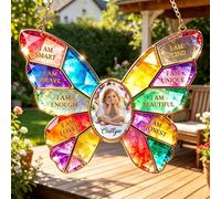 Custom Butterfly Suncatcher with Photo & Name - Acrylic Window Hanging - “I Am Kind, Smart, Brave” - Gift for Mom, Daughter, Loved Ones (Style 1)