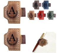 Custom Bygone Mark Bookmark with Pen Holder, 26 Letters Name Initial Personalized Leather Book Mark for Reading Women Men Book Lovers (Brown,C)