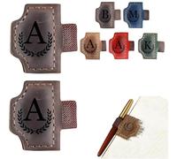 Custom Bygone Mark Bookmark with Pen Holder, 26 Letters Name Initial Personalized Leather Book Mark for Reading Women Men Book Lovers (Coffee,Y)