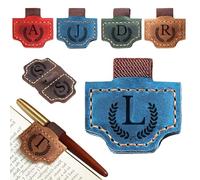 Custom Bygone Mark Bookmark with Pen Holder, 26 Letters Name Initial Personalized Magnetic Leather Bookmark, Leather Book Mark for Men Women, Gifts for Book Lovers, Readers, Travelers (Blue, L)