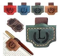 Custom Bygone Mark Bookmark with Pen Holder, 26 Letters Name Initial Personalized Magnetic Leather Bookmark, Leather Book Mark for Men Women, Gifts for Book Lovers, Readers, Travelers (Green, L)