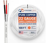 Custom Cable Connection 22 AWG 2 Conductor Stranded Shielded Plenum Cable White CL3P Jacket for Security/Alarm/Access Control/Sound - 100 Foot Roll in a Bag