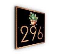 Custom Cactus House Number Sign, Desert Style Address Plaque | Weatherproof & Fade-Resistant Metal Home Sign (Black/Copper, 254mm X 254mm)