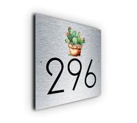 Custom Cactus House Number Sign, Desert Style Address Plaque | Weatherproof & Fade-Resistant Metal Home Sign (Silver/Black Text, 152mm X 152mm)