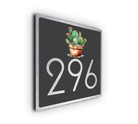 Custom Cactus House Number Sign, Desert Style Address Plaque | Weatherproof & Fade-Resistant Metal Home Sign (Grey/Silver, 203mm X 203mm)