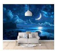 Custom Cafe Hotel Bar Interior 3D Self-Adhesive Wallpaper Mural Wall Sticker Blue Night Sky, Mountains, Stars, Moon 100x70cm Background for Office Dining