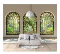 Custom Cafe Hotel Bar Interior 3D Self-Adhesive Wallpaper Mural Wall Sticker Optical Illusion Outside The Window of Natural Landscape Forest 100x70cm Background for Office Dining