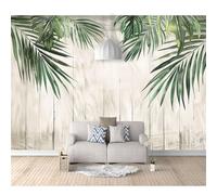 Custom Cafe Hotel Bar Interior 3D Self-Adhesive Wallpaper Mural Wall Sticker Tropical Plant Leaves Wood Grain 100x70cm Background for Office Dining