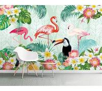 Custom Cafe Hotel Bar Interior 3D Wallpaper Mural Wall Sticker Animal Flamingo 140(W) X70(H) Cm Background Wall 3D Wallpaper Mural Wall Sticker Mural for Office Dining Room Children's Room-8649737