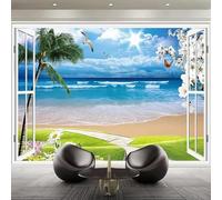 Custom Cafe Hotel Bar Interior 3D Wallpaper Mural Wall Sticker Beach View 416(W) X254(H) Cm Background Wall 3D Wallpaper Mural Wall Sticker Mural for Office Dining Room Children's Room-2788830