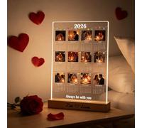 Custom Calendar 2026 Light Up Picture Frame, 15 * 20 CM Personalized LED Night Light with 12 Photoes and Names, Desk Decor for Home Office, Unique Valentine Birthday for Her Him