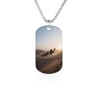 Custom Camel Caravan in The Desert at Dawn Dog Tag Necklace 23.6" Chain Personalized Photo Pendant for Men Women Stainless Steel Memorial Picture Couple Necklace Jewelry Keepsake Bereavement Sympathy