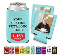 Custom Can Coolers Personalized Insulated Can Cooler Bulk Customized Beer Sleeve Collapsible Beverage Bottle Holder Text Logo Wedding Birthday Party Mint 1Pc